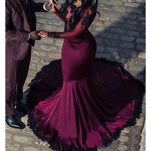 Burgundy Prom Dress Long Tail